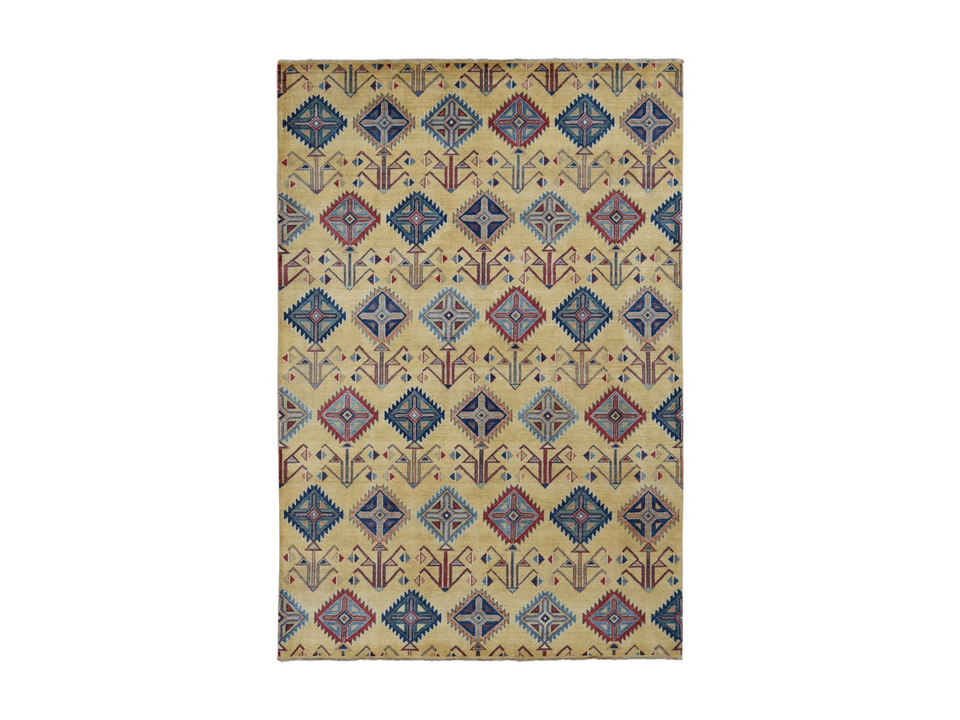 6'1" x 9'1" New Hand Knotted Yellow Wool Rectangle Oriental Rug - MOA10287013