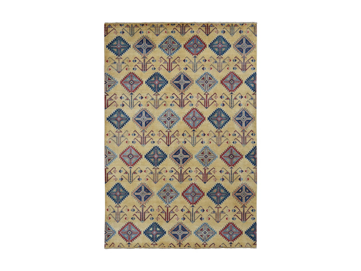 6'1" x 9'1" New Hand Knotted Yellow Wool Rectangle Oriental Rug - MOA10287013