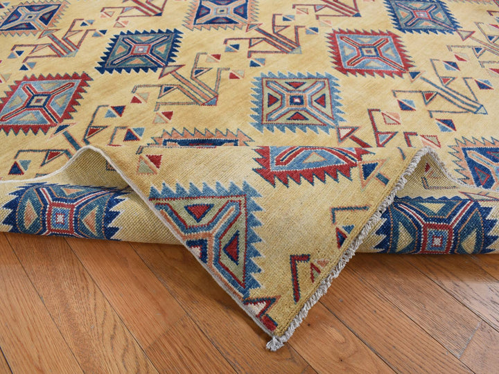 6'1" x 9'1" New Hand Knotted Yellow Wool Rectangle Oriental Rug - MOA10287013