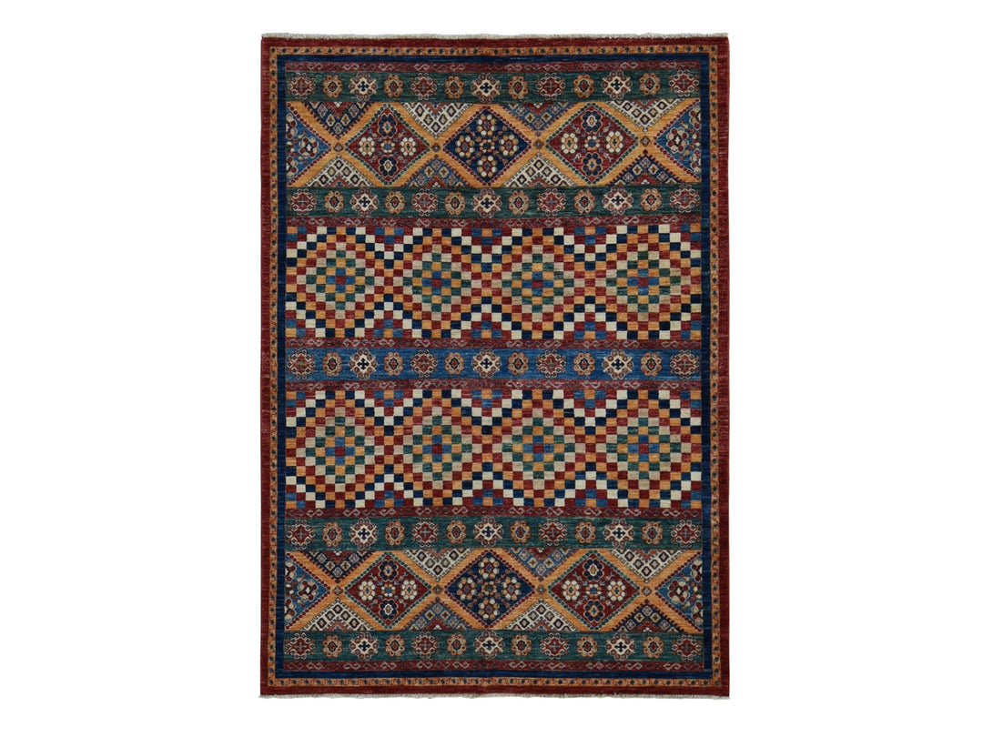 5'7" x 8'0" New Hand Knotted Green Wool Rectangle Oriental Rug - MOA10287018