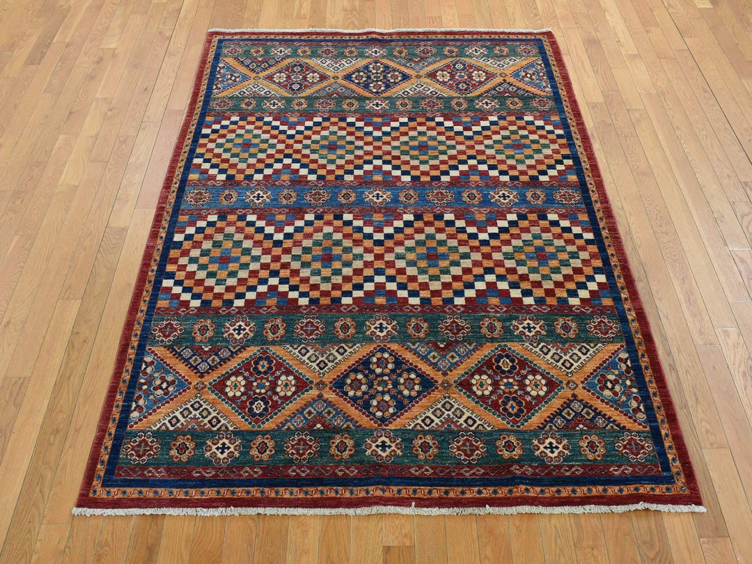 5'7" x 8'0" New Hand Knotted Green Wool Rectangle Oriental Rug - MOA10287018