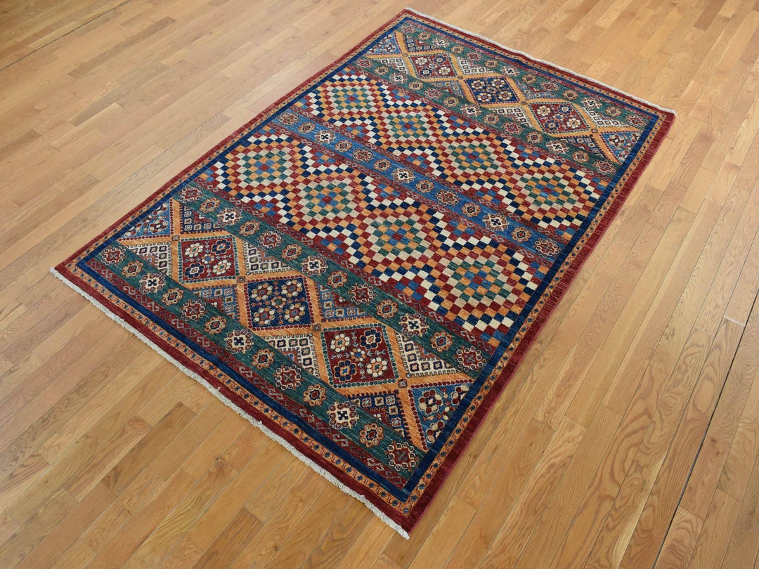 5'7" x 8'0" New Hand Knotted Green Wool Rectangle Oriental Rug - MOA10287018