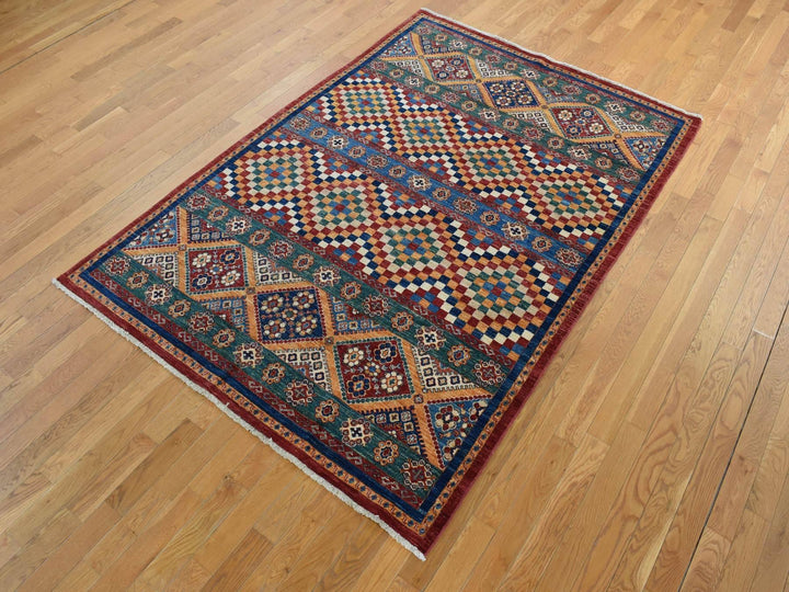 5'7" x 8'0" New Hand Knotted Green Wool Rectangle Oriental Rug - MOA10287018