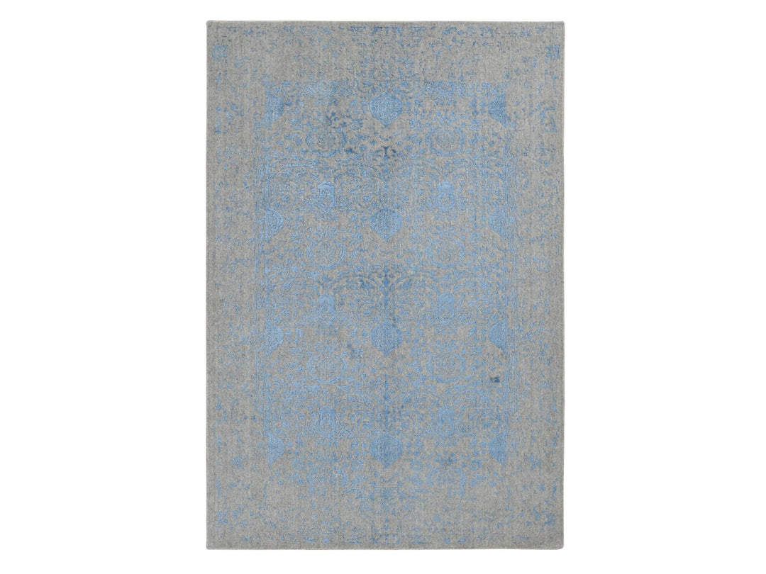 5'10" x 8'9" New Hand Loomed Blue Wool & Silk Rectangle Oriental Rug - MOA10287019