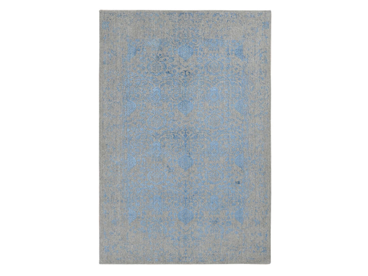 5'10" x 8'9" New Hand Loomed Blue Wool & Silk Rectangle Oriental Rug - MOA10287019