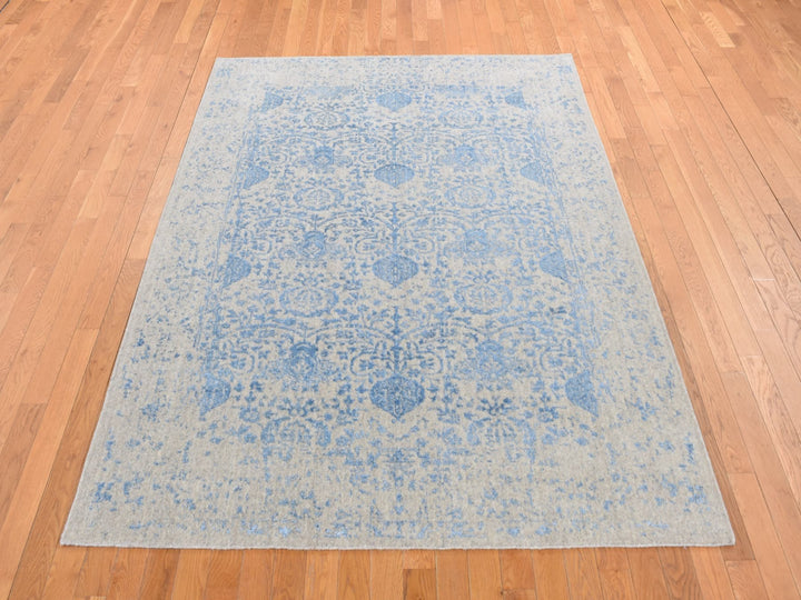 5'10" x 8'9" New Hand Loomed Blue Wool & Silk Rectangle Oriental Rug - MOA10287019