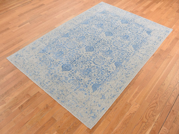 5'10" x 8'9" New Hand Loomed Blue Wool & Silk Rectangle Oriental Rug - MOA10287019