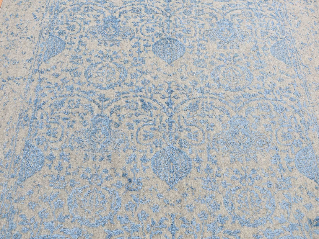 5'10" x 8'9" New Hand Loomed Blue Wool & Silk Rectangle Oriental Rug - MOA10287019