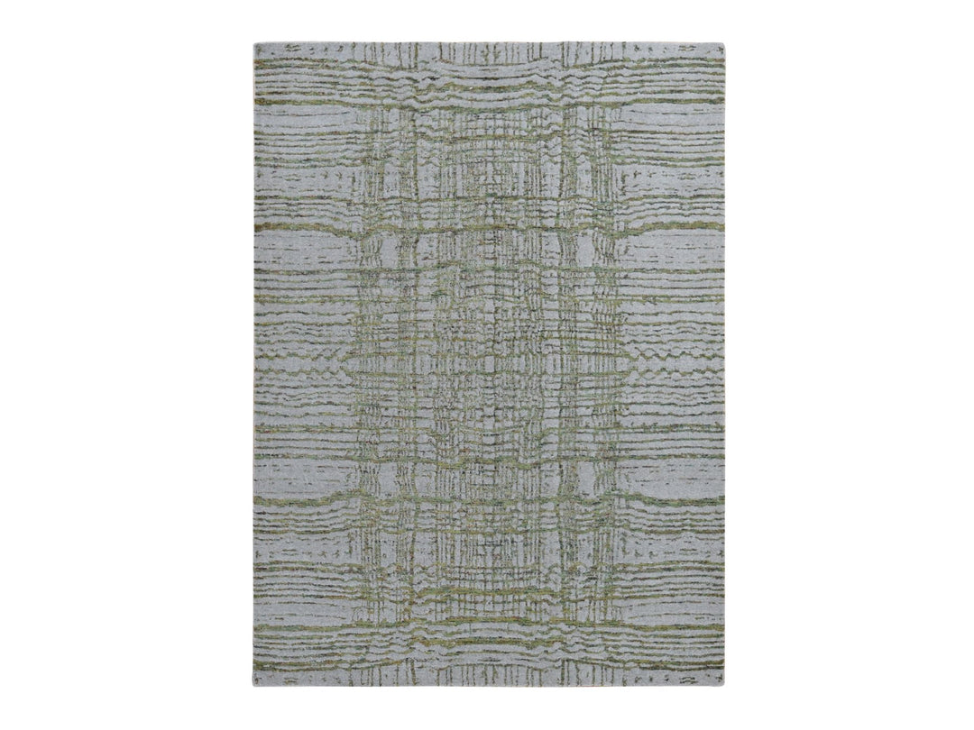 8'0" x 9'10" New Hand Loomed Grey Wool & Silk Rectangle Oriental Rug - MOA10287021