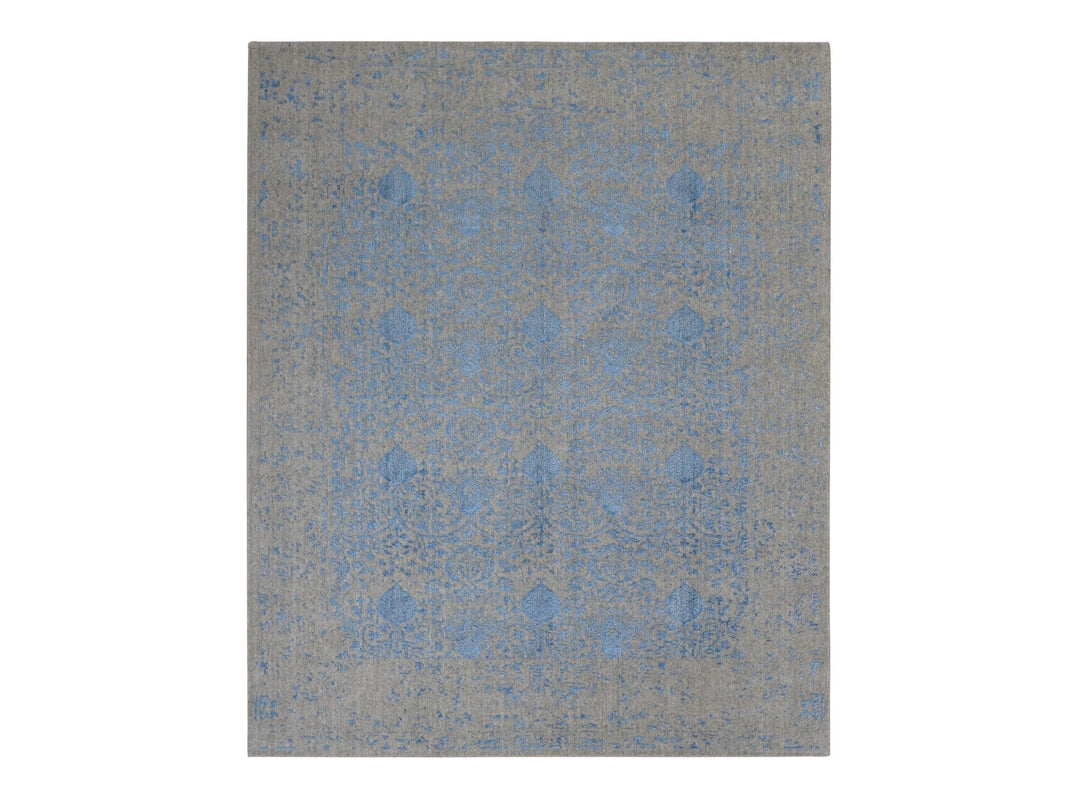 7'10" x 9'9" New Hand Loomed Blue Wool Rectangle Oriental Rug - MOA10287022