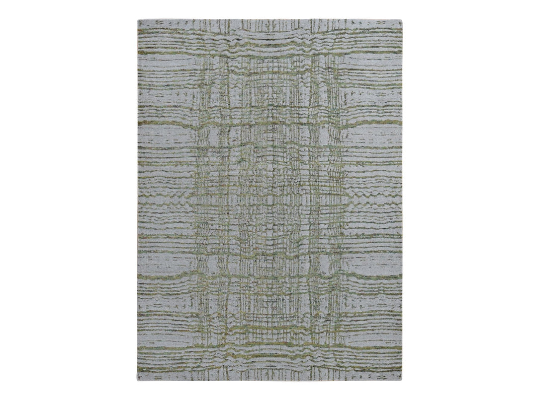 7'10" x 9'9" New Hand Loomed Grey Wool & Silk Rectangle Oriental Rug - MOA10287024