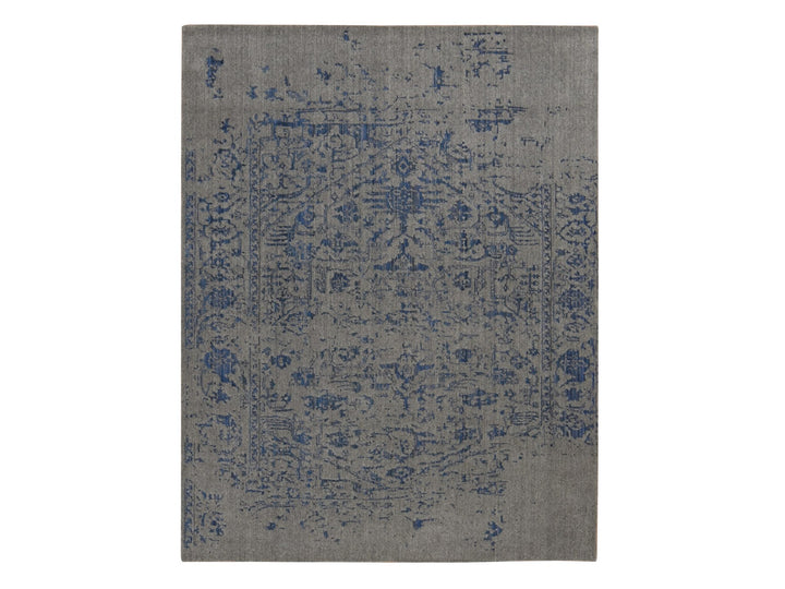 7'10" x 10'0" New Hand Loomed Grey Wool & Silk Rectangle Oriental Rug - MOA10287028