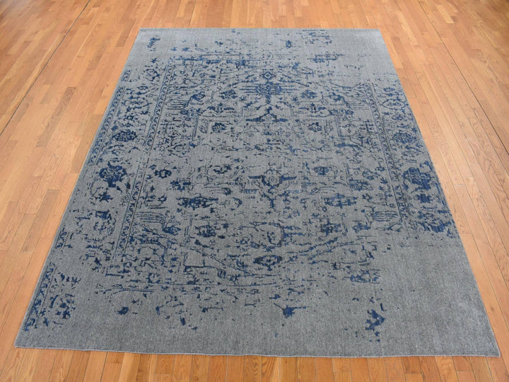 7'10" x 10'0" New Hand Loomed Grey Wool & Silk Rectangle Oriental Rug - MOA10287028