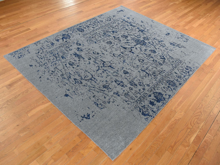 7'10" x 10'0" New Hand Loomed Grey Wool & Silk Rectangle Oriental Rug - MOA10287028