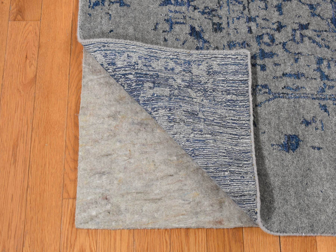 7'10" x 10'0" New Hand Loomed Grey Wool & Silk Rectangle Oriental Rug - MOA10287028