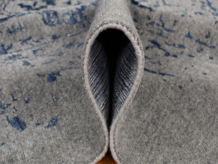 7'10" x 10'0" New Hand Loomed Grey Wool & Silk Rectangle Oriental Rug - MOA10287028