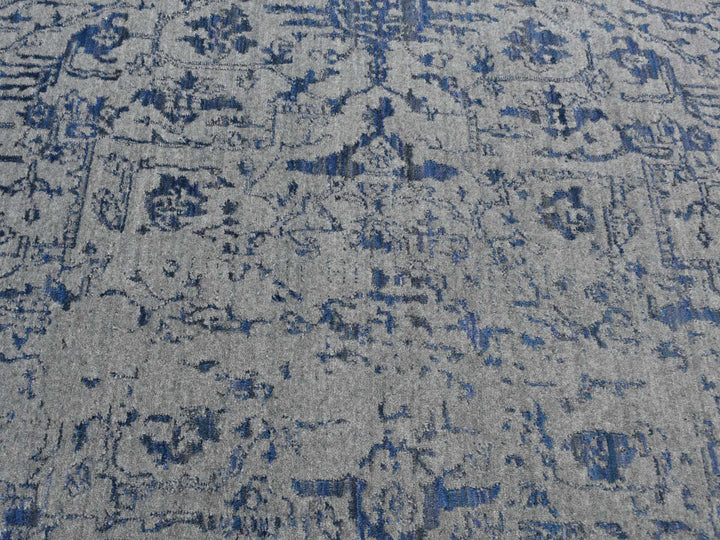 7'10" x 10'0" New Hand Loomed Grey Wool & Silk Rectangle Oriental Rug - MOA10287028