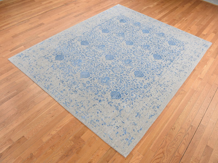 7'10" x 9'9" New Hand Loomed Blue Wool Rectangle Oriental Rug - MOA10287058