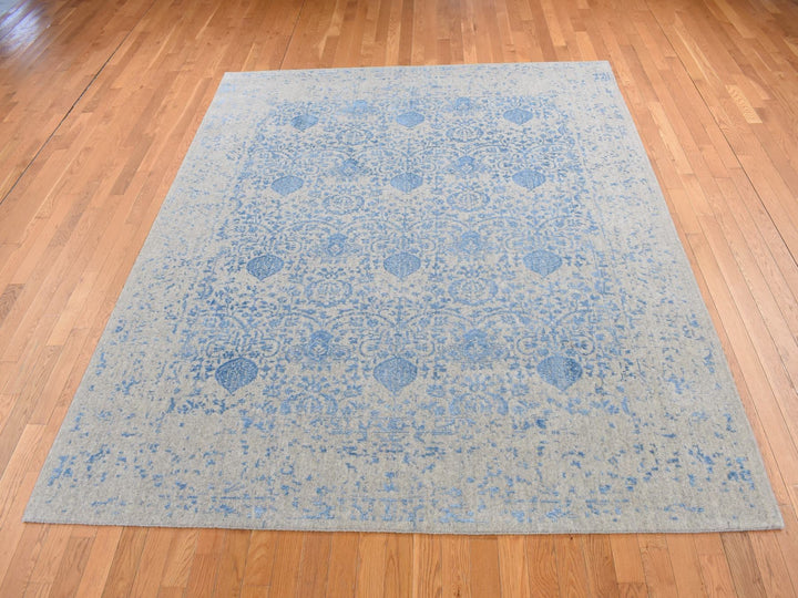 7'10" x 9'9" New Hand Loomed Blue Wool Rectangle Oriental Rug - MOA10287058