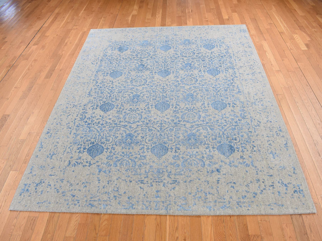 7'10" x 9'9" New Hand Loomed Blue Wool Rectangle Oriental Rug - MOA10287058