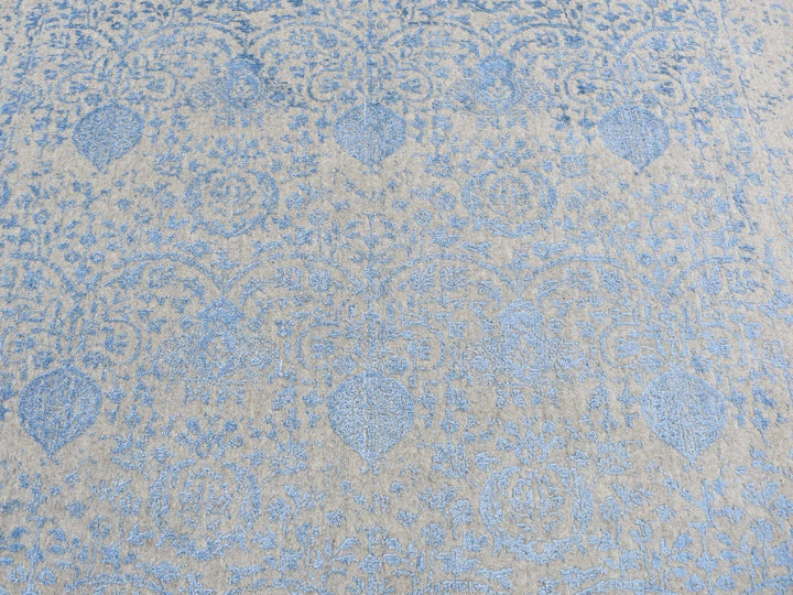 7'10" x 9'9" New Hand Loomed Blue Wool Rectangle Oriental Rug - MOA10287058