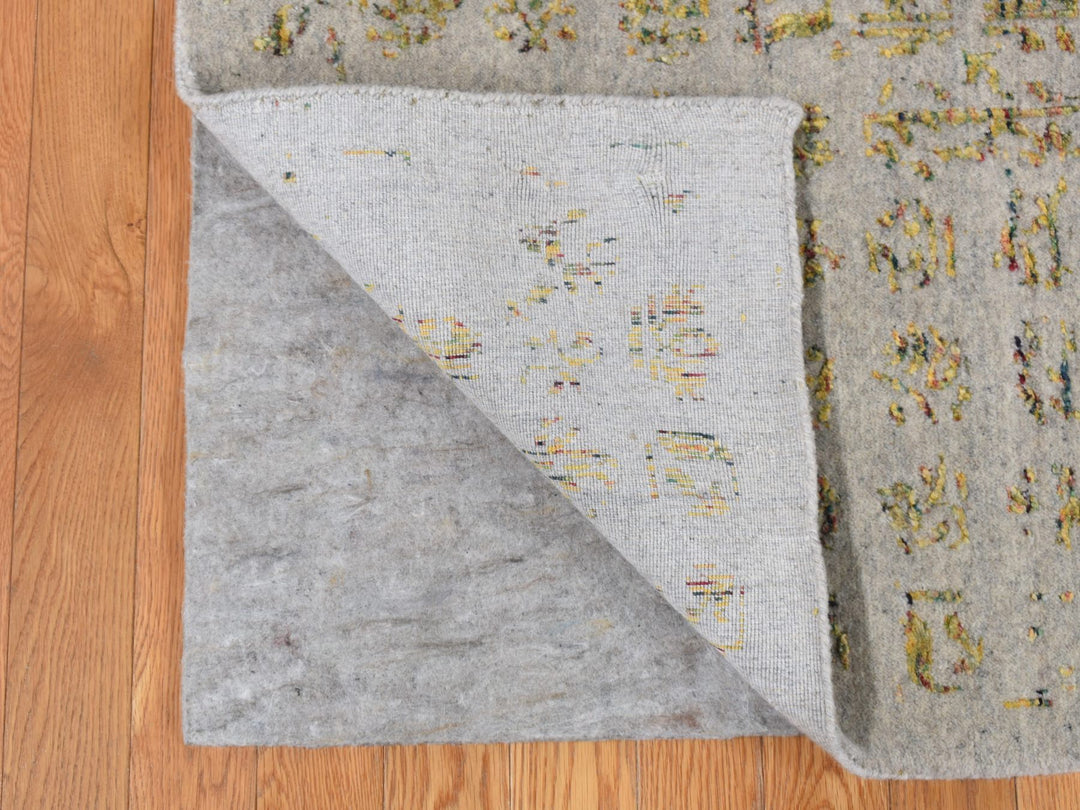 9'10" x 14'0" New Hand Loomed Grey Wool & Silk Rectangle Oriental Rug - MOA10287112