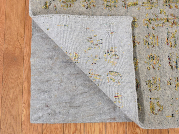 9'10" x 14'0" New Hand Loomed Grey Wool & Silk Rectangle Oriental Rug - MOA10287112