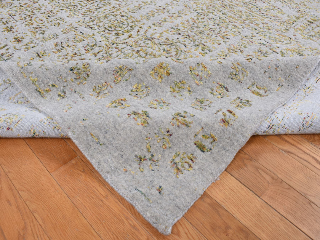 9'10" x 14'0" New Hand Loomed Grey Wool & Silk Rectangle Oriental Rug - MOA10287112