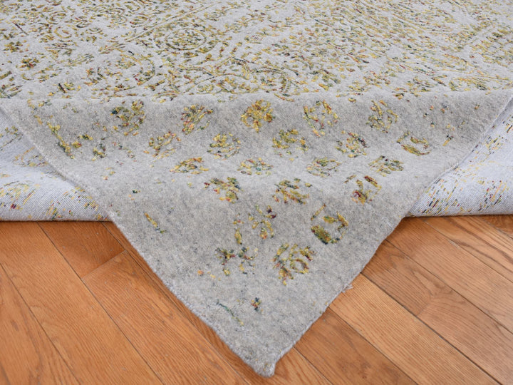 9'10" x 14'0" New Hand Loomed Grey Wool & Silk Rectangle Oriental Rug - MOA10287112