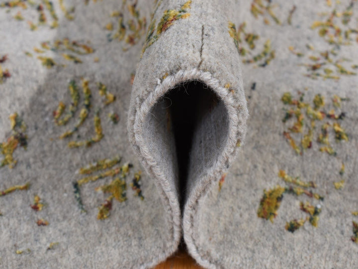 9'10" x 14'0" New Hand Loomed Grey Wool & Silk Rectangle Oriental Rug - MOA10287112