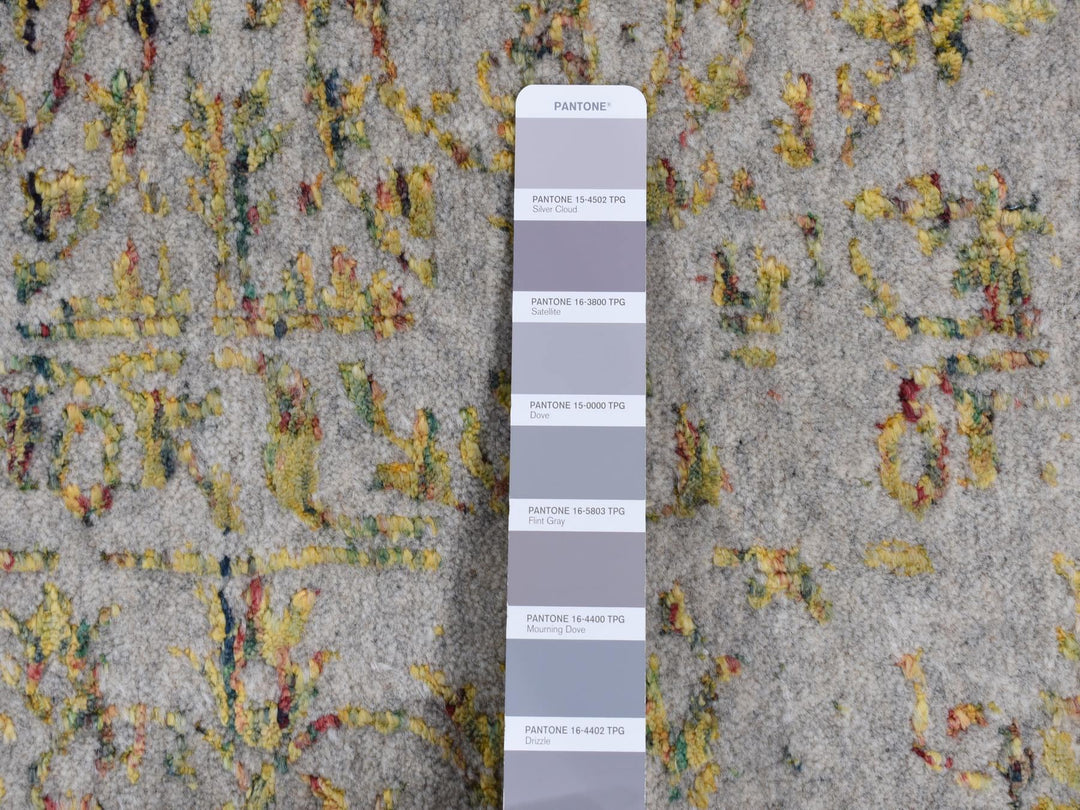 9'10" x 14'0" New Hand Loomed Grey Wool & Silk Rectangle Oriental Rug - MOA10287112