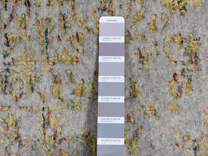 9'10" x 14'0" New Hand Loomed Grey Wool & Silk Rectangle Oriental Rug - MOA10287112