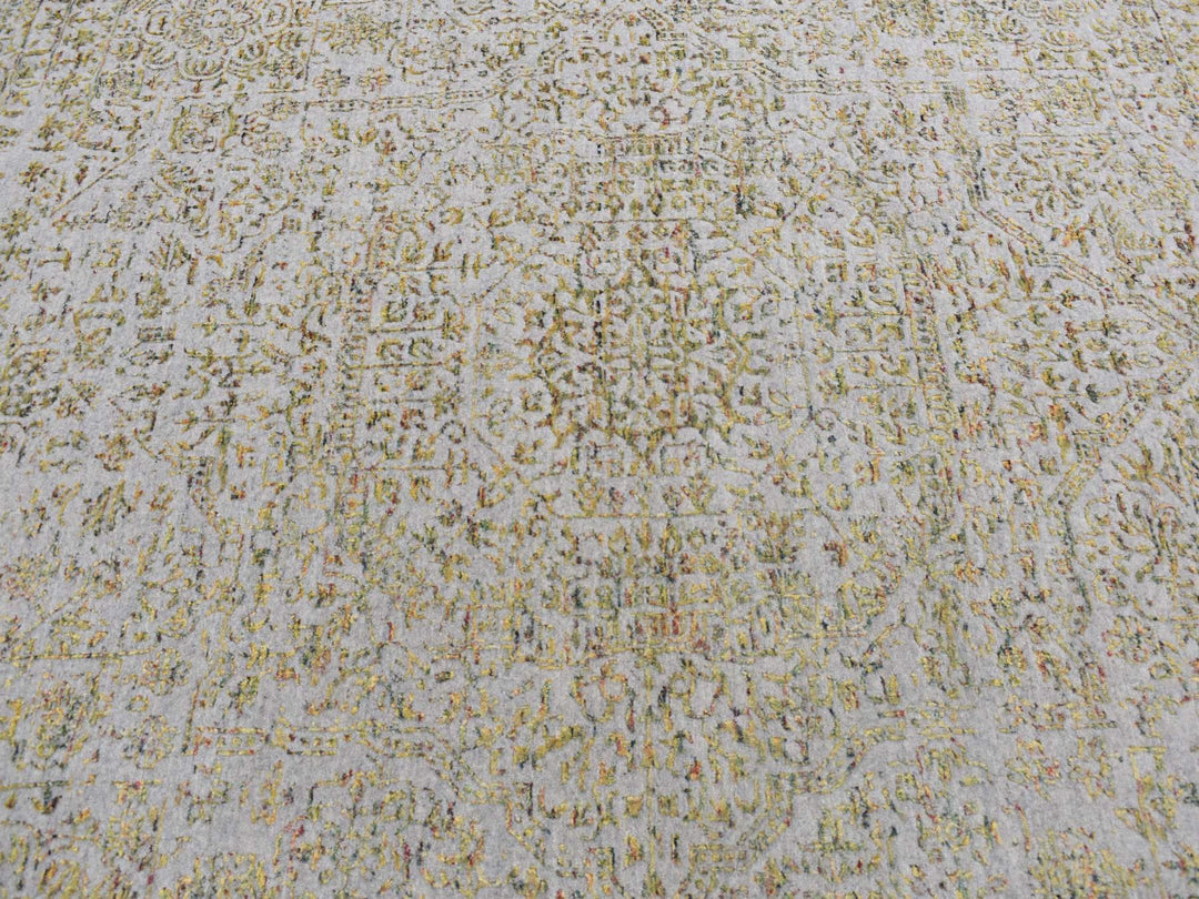 9'10" x 14'0" New Hand Loomed Grey Wool & Silk Rectangle Oriental Rug - MOA10287112