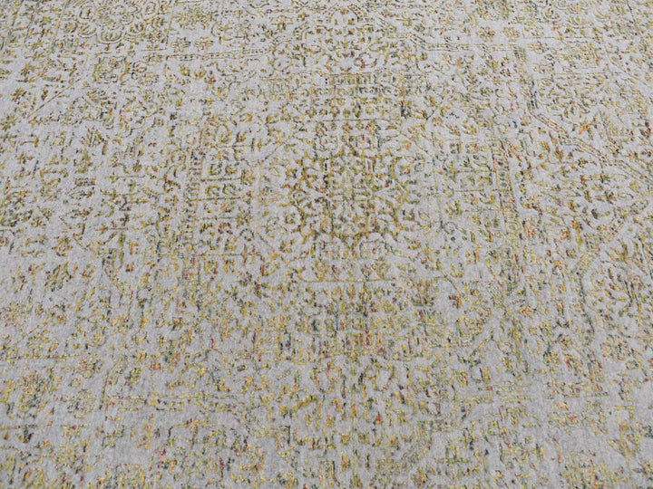 9'10" x 14'0" New Hand Loomed Grey Wool & Silk Rectangle Oriental Rug - MOA10287112