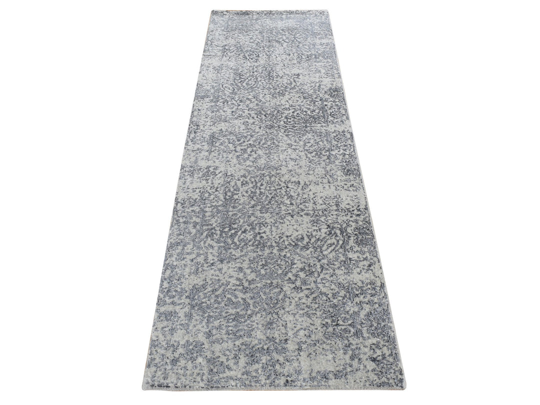 2'5" x 8'2" New Hand Loomed Grey Wool & Silk Runner Oriental Rug - MOA10287228