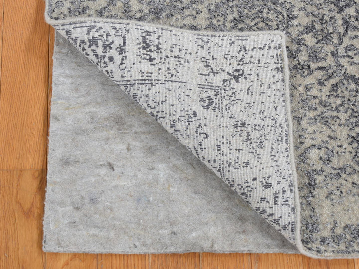 2'5" x 8'2" New Hand Loomed Grey Wool & Silk Runner Oriental Rug - MOA10287228
