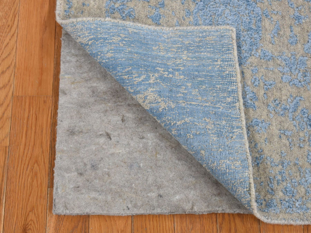 2'5" x 10'1" New Hand Loomed Blue Wool & Art Silk Runner Oriental Rug - MOA10287247