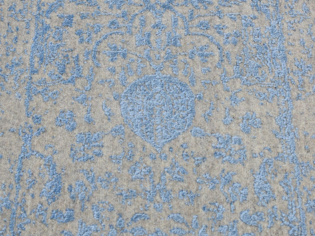 2'5" x 10'1" New Hand Loomed Blue Wool & Art Silk Runner Oriental Rug - MOA10287247