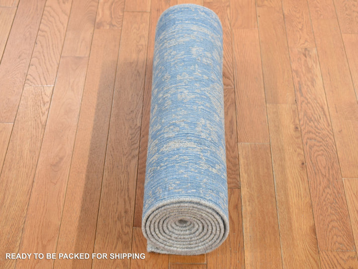 2'5" x 10'1" New Hand Loomed Blue Wool & Art Silk Runner Oriental Rug - MOA10287247