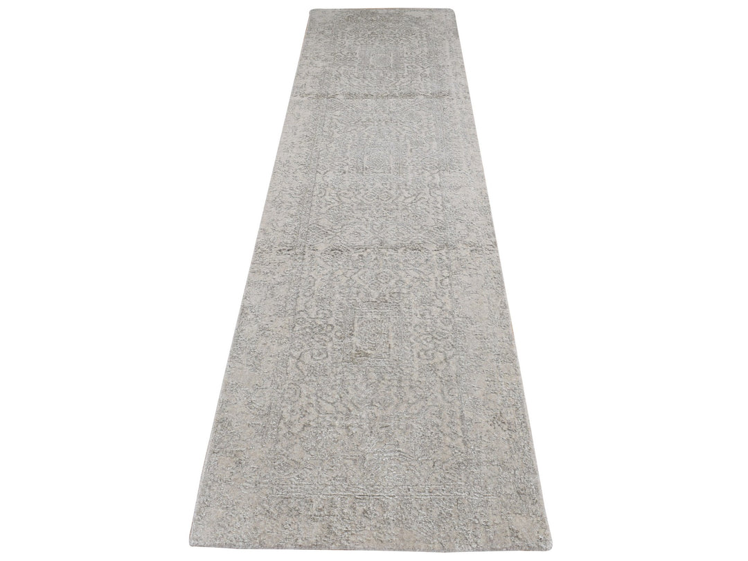 2'5" x 10'0" New Hand Loomed Beige Wool & Silk Runner Oriental Rug - MOA10287263