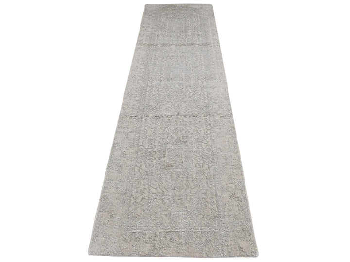 2'5" x 10'0" New Hand Loomed Beige Wool & Silk Runner Oriental Rug - MOA10287263