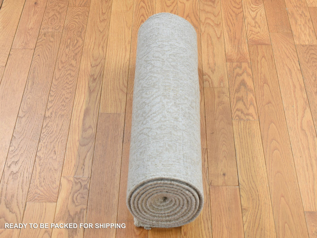 2'5" x 10'0" New Hand Loomed Beige Wool & Silk Runner Oriental Rug - MOA10287263