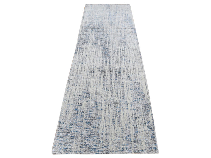 2'6" x 9'9" New Hand Loomed Grey Wool & Silk Runner Oriental Rug - MOA10287268