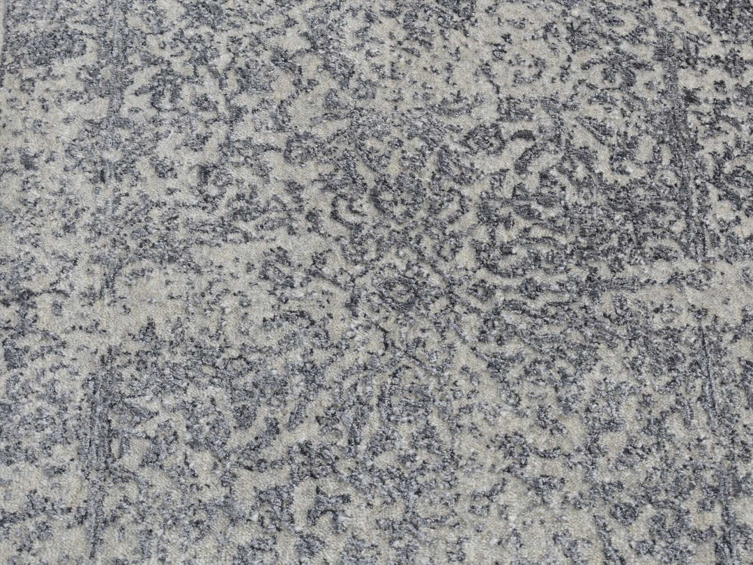 2'5" x 10'1" New Hand Loomed Grey Wool & Silk Runner Oriental Rug - MOA10287271