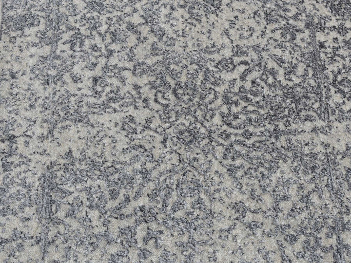 2'5" x 10'1" New Hand Loomed Grey Wool & Silk Runner Oriental Rug - MOA10287271