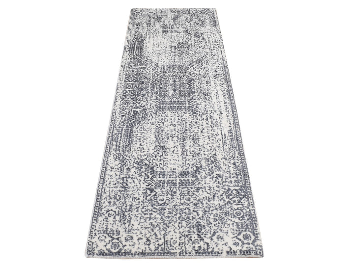 2'5" x 7'9" New Hand Loomed Grey Wool & Art Silk Runner Oriental Rug - MOA10287295