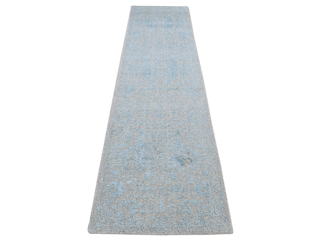 2'6" x 12'1" New Hand Loomed Blue Wool & Art Silk Runner Oriental Rug - MOA10287297