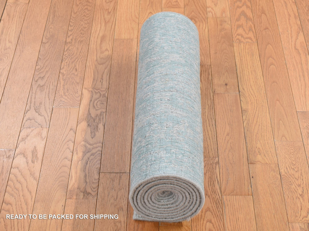 2'6" x 12'1" New Hand Loomed Blue Wool & Art Silk Runner Oriental Rug - MOA10287297