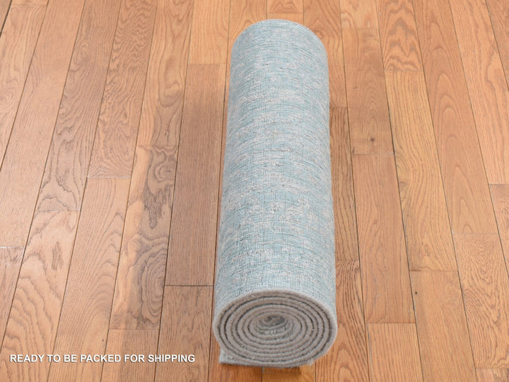 2'6" x 12'1" New Hand Loomed Blue Wool & Art Silk Runner Oriental Rug - MOA10287297