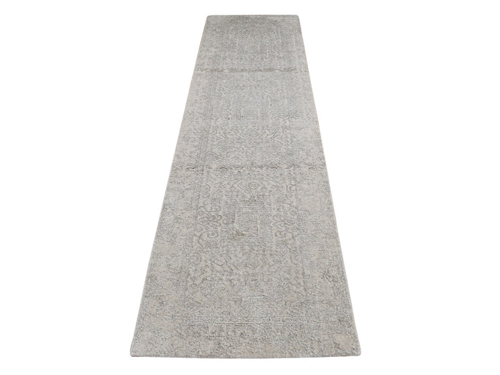 2'5" x 12'0" New Hand Loomed Grey Wool & Silk Runner Oriental Rug - MOA10287306